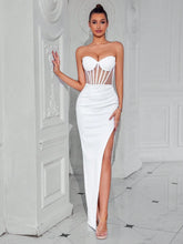 ADYCE Sweetheart Neck Fish Bone Trimmed Front Slit Open Back Party Dress